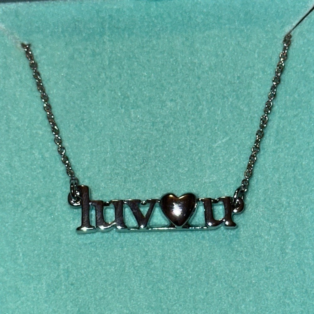 Silver Tone Luv U Heart Script Pendant Necklace with Gift Box